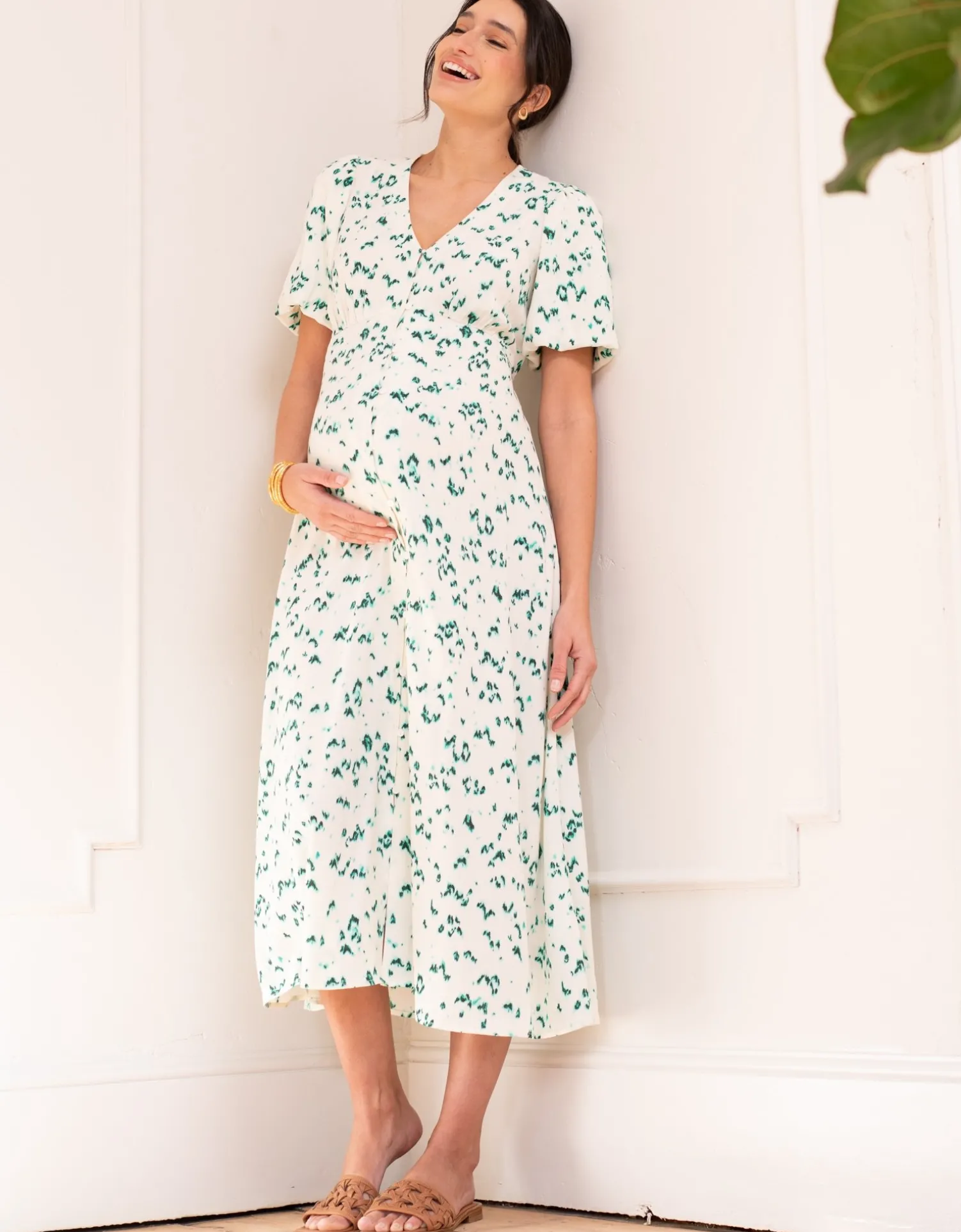 Store Seraphine Louella | Button-Through V Neck Midi Maternity-To-Nursing Dress
