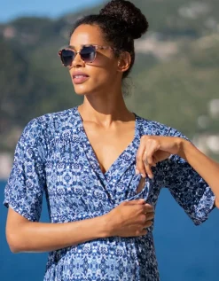 Outlet Seraphine Lulah | Mediterranean Blue Maternity & Nursing Maxi Dress