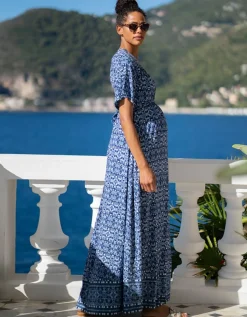 Outlet Seraphine Lulah | Mediterranean Blue Maternity & Nursing Maxi Dress