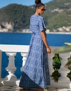 Outlet Seraphine Lulah | Mediterranean Blue Maternity & Nursing Maxi Dress