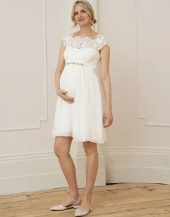 Store Seraphine Lyvia | Ivory Eyelash Lace & Silk Chiffon Maternity Dress
