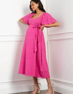 Sale Seraphine Maia | Fuchsia Pink Cotton Broderie Maternity & Nursing Dress