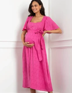 Sale Seraphine Maia | Fuchsia Pink Cotton Broderie Maternity & Nursing Dress