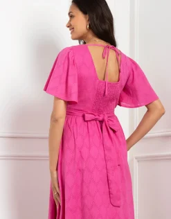 Sale Seraphine Maia | Fuchsia Pink Cotton Broderie Maternity & Nursing Dress
