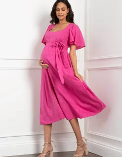 Sale Seraphine Maia | Fuchsia Pink Cotton Broderie Maternity & Nursing Dress