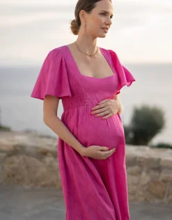 Sale Seraphine Maia | Fuchsia Pink Cotton Broderie Maternity & Nursing Dress