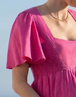 Sale Seraphine Maia | Fuchsia Pink Cotton Broderie Maternity & Nursing Dress