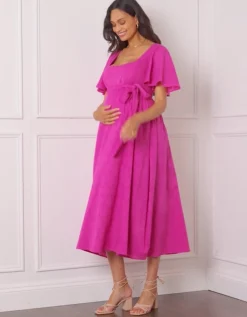 Sale Seraphine Maia | Fuchsia Pink Cotton Broderie Maternity & Nursing Dress