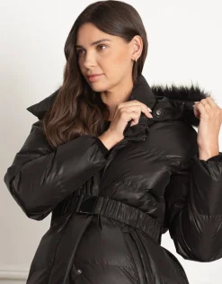 Cheap Seraphine Malika | Shiny Puffer Maternity Coat with Faux-Fur Trim
