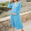 Shop Seraphine Margeaux | Blue & White Boho Midi Maternity & Nursing Dress