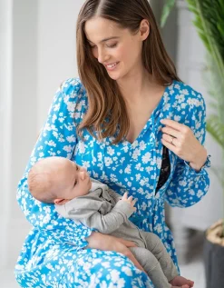 Shop Seraphine Margeaux | Blue & White Boho Midi Maternity & Nursing Dress
