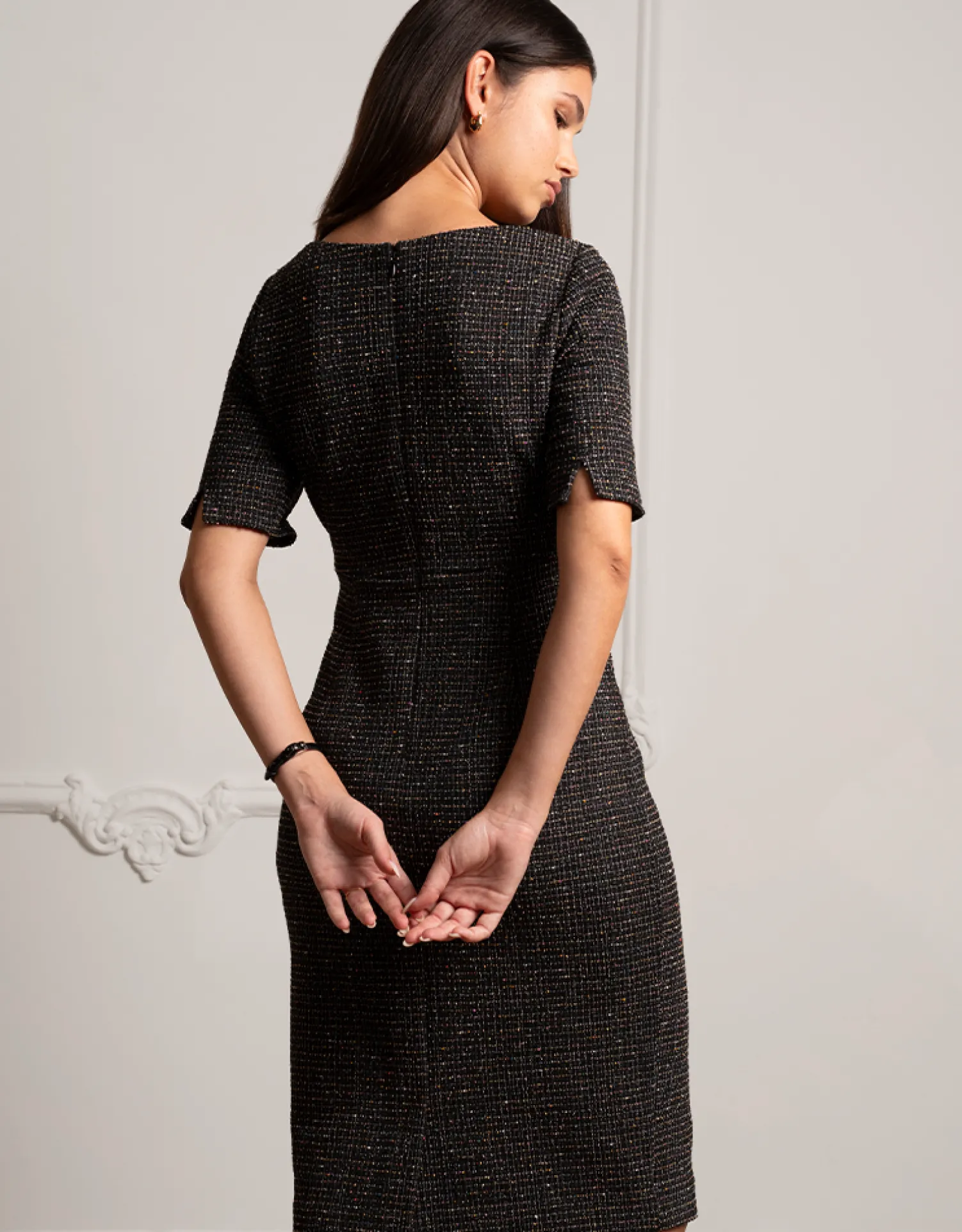 Clearance Seraphine Maribelle | Black Stretch Tweed Maternity Dress