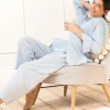 Hot Seraphine Maxim | Fine Stripe Full-Length Cotton Pyjama Maternity-To-Nursing Set