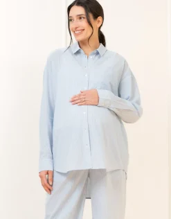 Hot Seraphine Maxim | Fine Stripe Full-Length Cotton Pyjama Maternity-To-Nursing Set