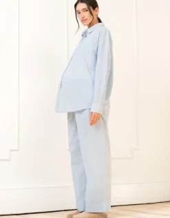 Hot Seraphine Maxim | Fine Stripe Full-Length Cotton Pyjama Maternity-To-Nursing Set