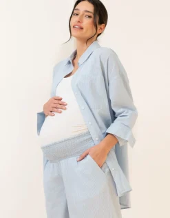 Hot Seraphine Maxim | Fine Stripe Full-Length Cotton Pyjama Maternity-To-Nursing Set