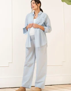 Hot Seraphine Maxim | Fine Stripe Full-Length Cotton Pyjama Maternity-To-Nursing Set