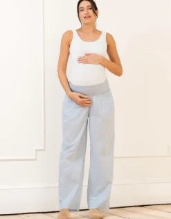 Hot Seraphine Maxim | Fine Stripe Full-Length Cotton Pyjama Maternity-To-Nursing Set