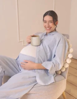 Hot Seraphine Maxim | Fine Stripe Full-Length Cotton Pyjama Maternity-To-Nursing Set