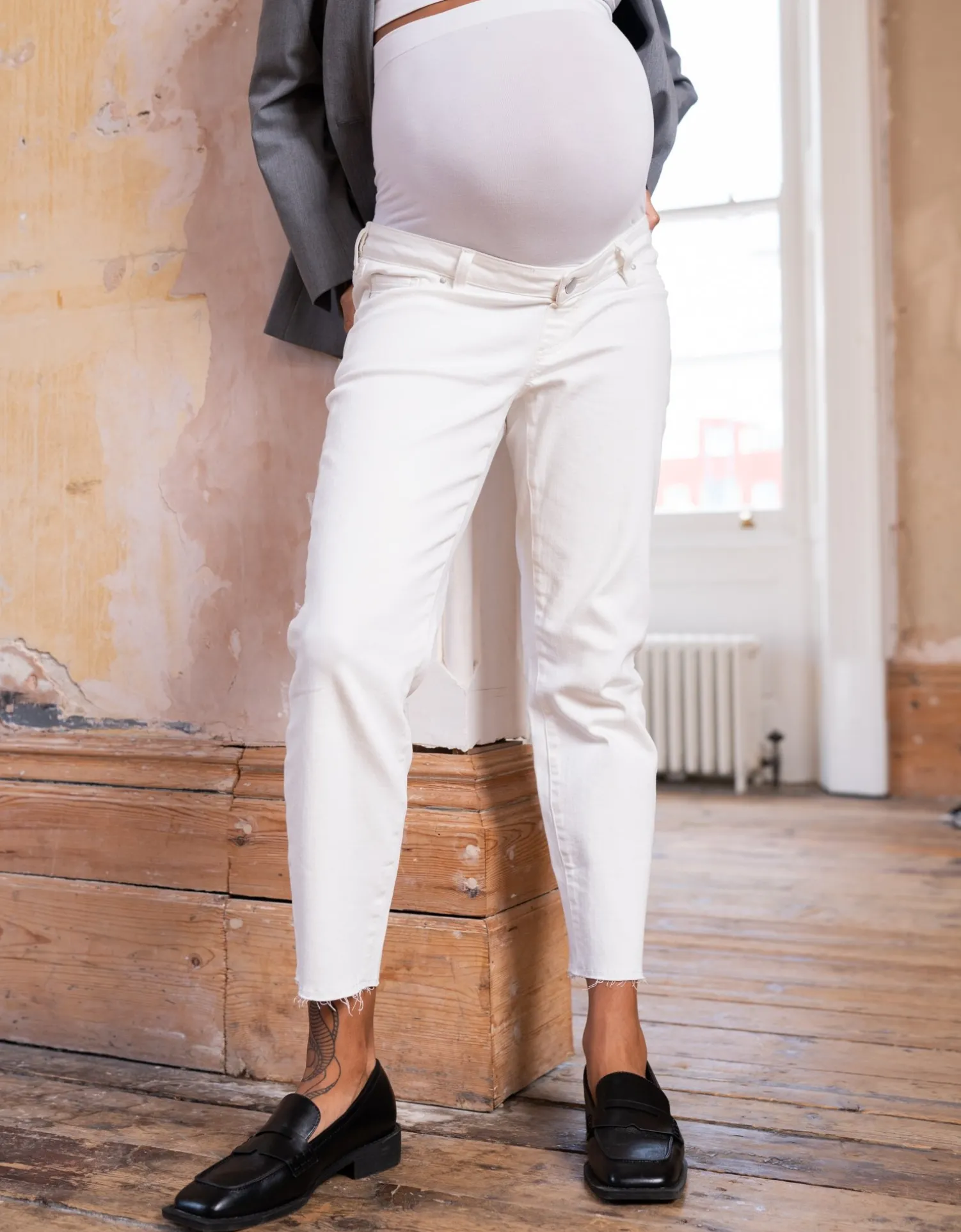 Sale Seraphine Myles | Cotton Cream Tapered Maternity Jeans