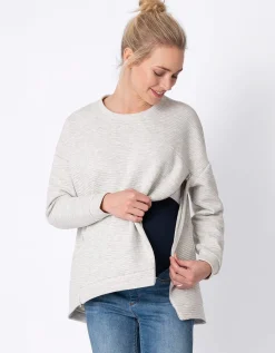 Shop Seraphine Narah | Soft Grey Cotton Blend Maternity & Nursing Sweatshirt