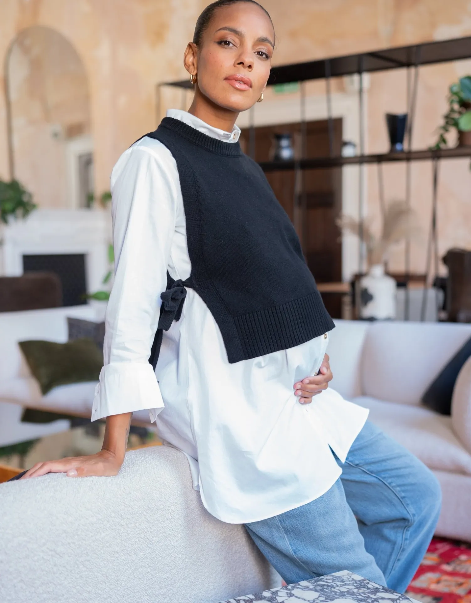 Hot Seraphine Nilly | Black Knitted Maternity Layering Vest