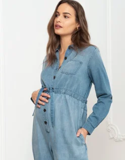 Store Seraphine Pearl | Tencel Denim Maternity Jumpsuit