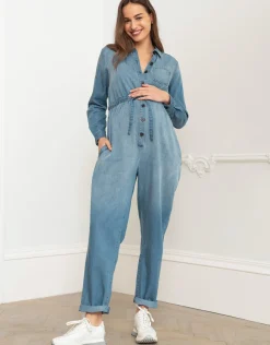 Store Seraphine Pearl | Tencel Denim Maternity Jumpsuit
