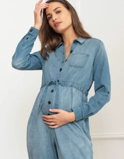 Store Seraphine Pearl | Tencel Denim Maternity Jumpsuit