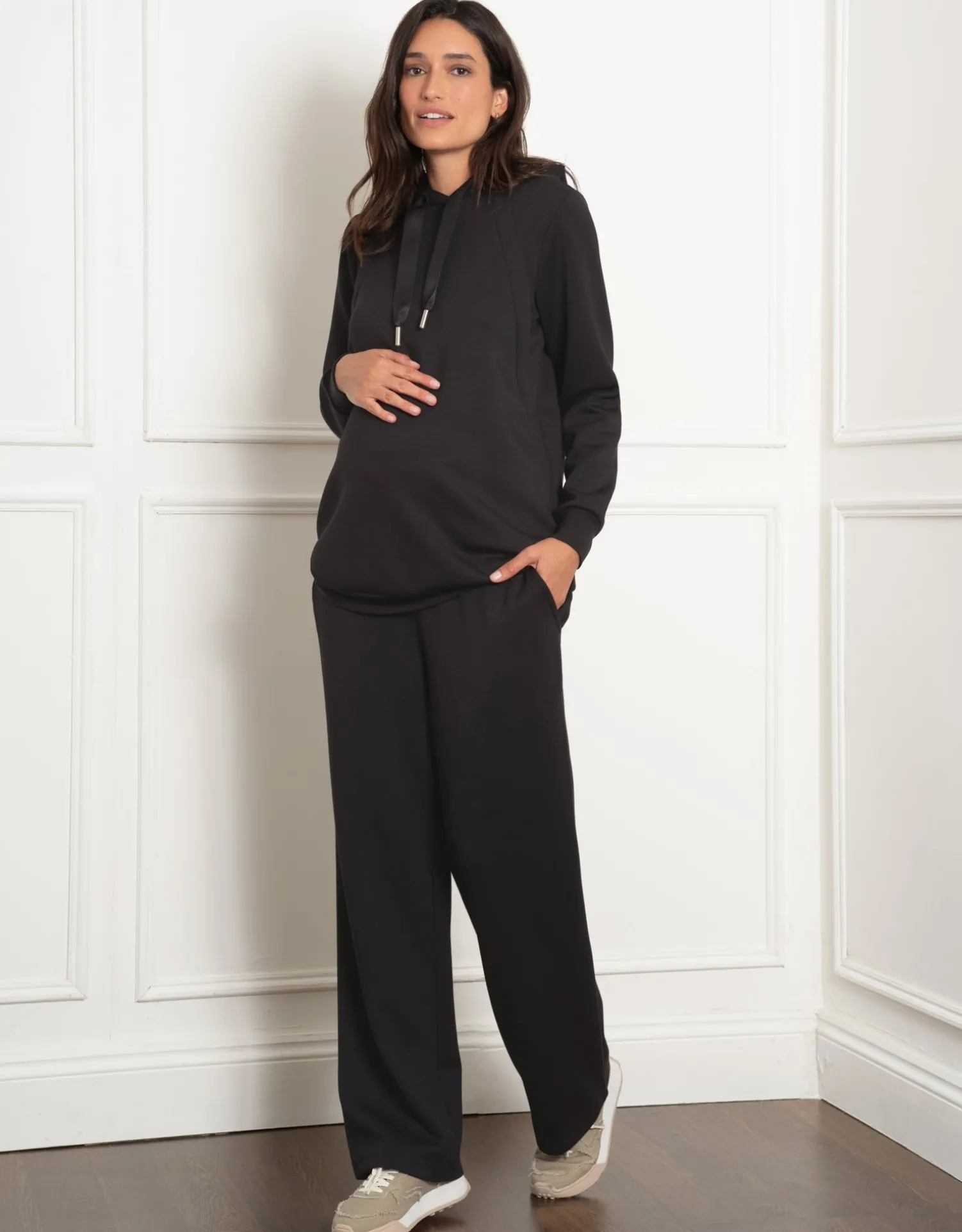 Clearance Seraphine Perdita | Modal Blend Black Maternity & Nursing Hoodie