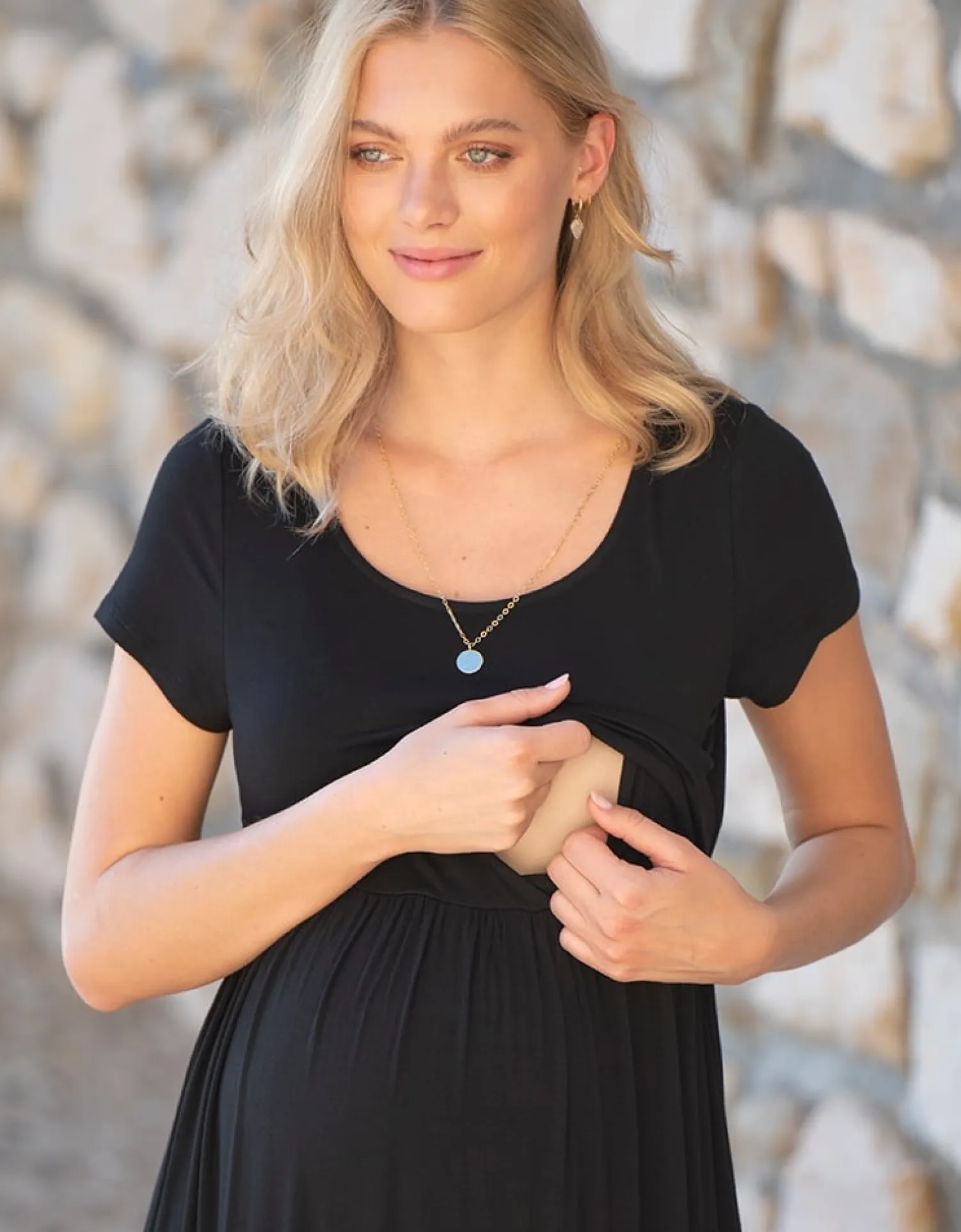Online Seraphine Pippi | Black Jersey Maternity & Nursing Maxi Dress