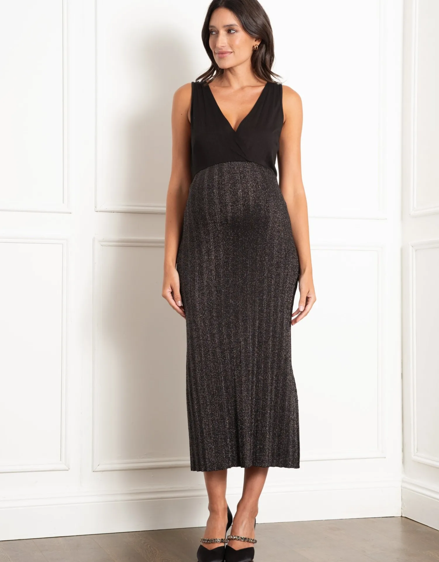 Best Sale Seraphine Quentin | Metallic Thread Knit Maternity Dress