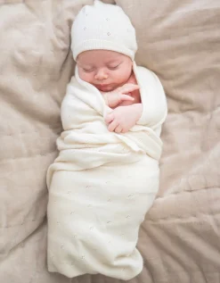 Shop Seraphine Quinnley | Mini Cotton & Cashmere Ivory White Knitted Baby Blanket