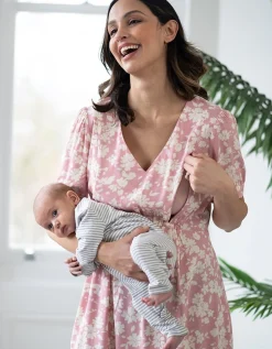 Discount Seraphine Raquelle | Pink Floral Drawstring Maternity & Nursing Dress