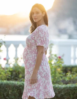 Discount Seraphine Raquelle | Pink Floral Drawstring Maternity & Nursing Dress