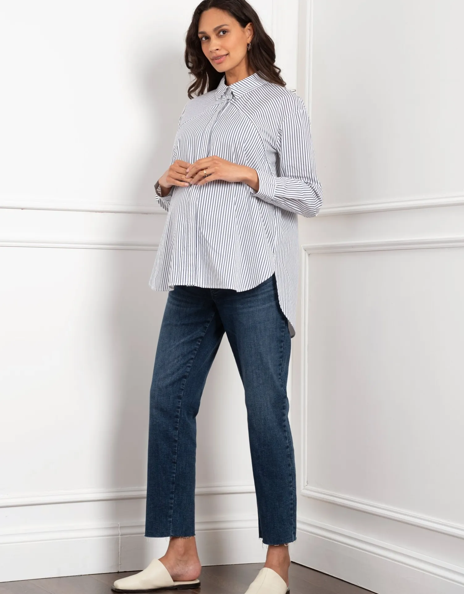 Hot Seraphine Ryder | Organic Tapered Frayed Hem Maternity Jeans