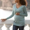 Cheap Seraphine Sage Green Fine Knit V-Neck Maternity to Nursing Sweater