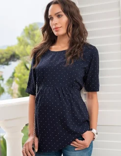 Shop Seraphine Salema | Navy Blue Dot Maternity & Nursing Top