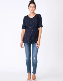 Shop Seraphine Salema | Navy Blue Dot Maternity & Nursing Top