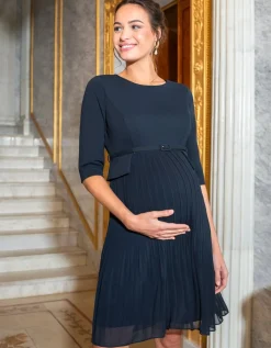 Discount Seraphine Sophian | Navy Blue Pleated Maternity & Nursing Dress