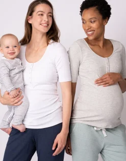 Store Seraphine Suri | Long Sleeve Maternity to Nursing Tops u2013 Twin Pack, White & Grey