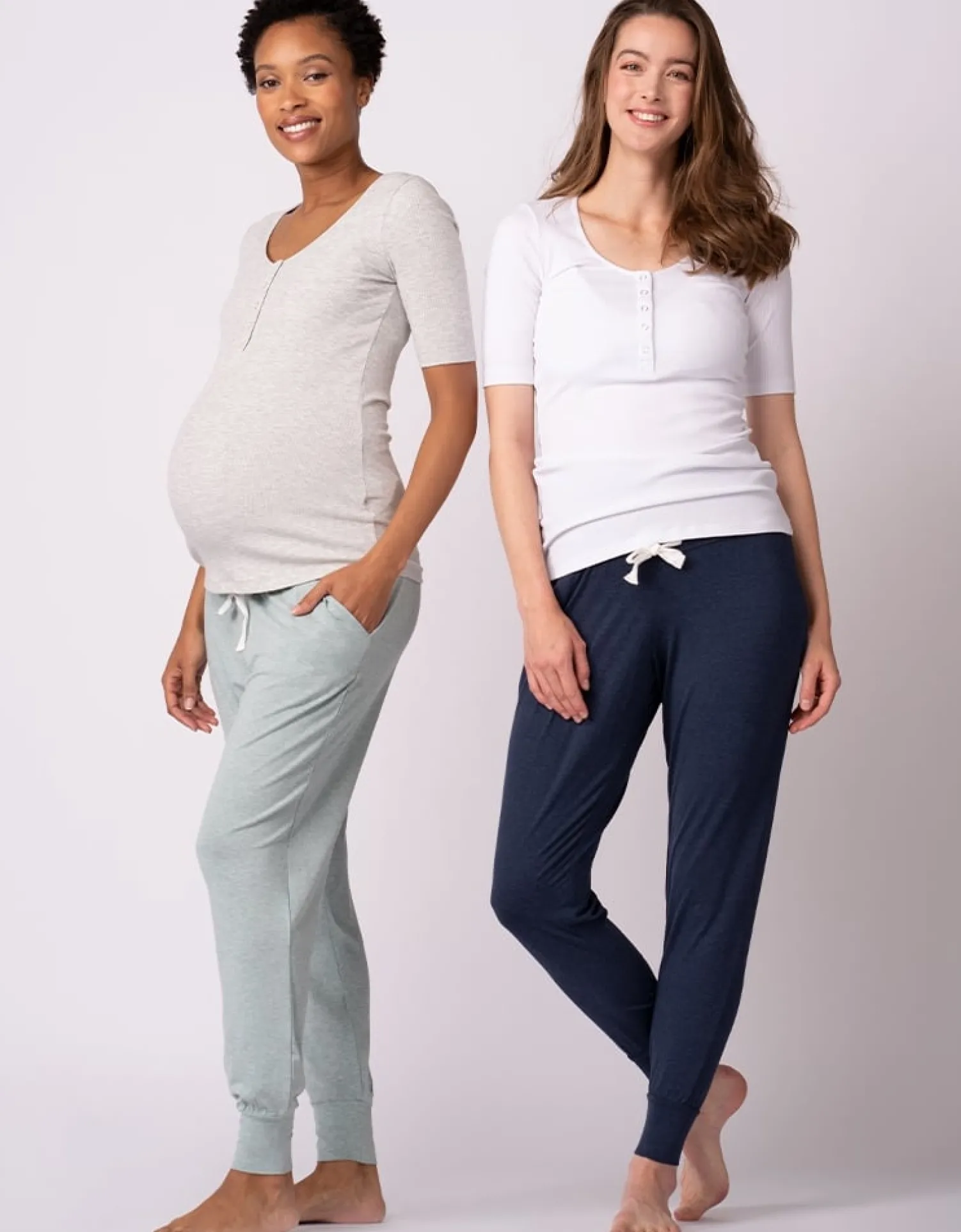 Store Seraphine Suri | Long Sleeve Maternity to Nursing Tops u2013 Twin Pack, White & Grey