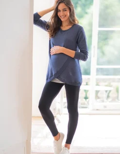 Discount Seraphine Sybil | Blue Cotton Blend Maternity & Nursing Sweatshirt