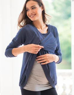 Discount Seraphine Sybil | Blue Cotton Blend Maternity & Nursing Sweatshirt