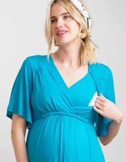 New Seraphine Sydney | Turquoise Blue Jersey Maternity to Nursing Maxi Dress