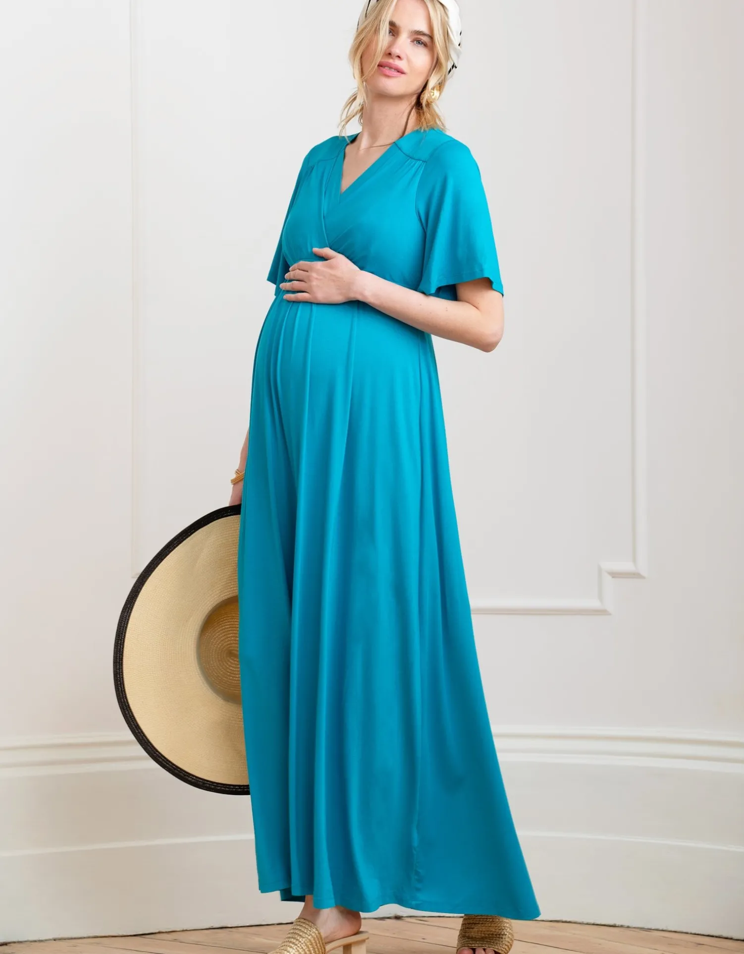 New Seraphine Sydney | Turquoise Blue Jersey Maternity to Nursing Maxi Dress