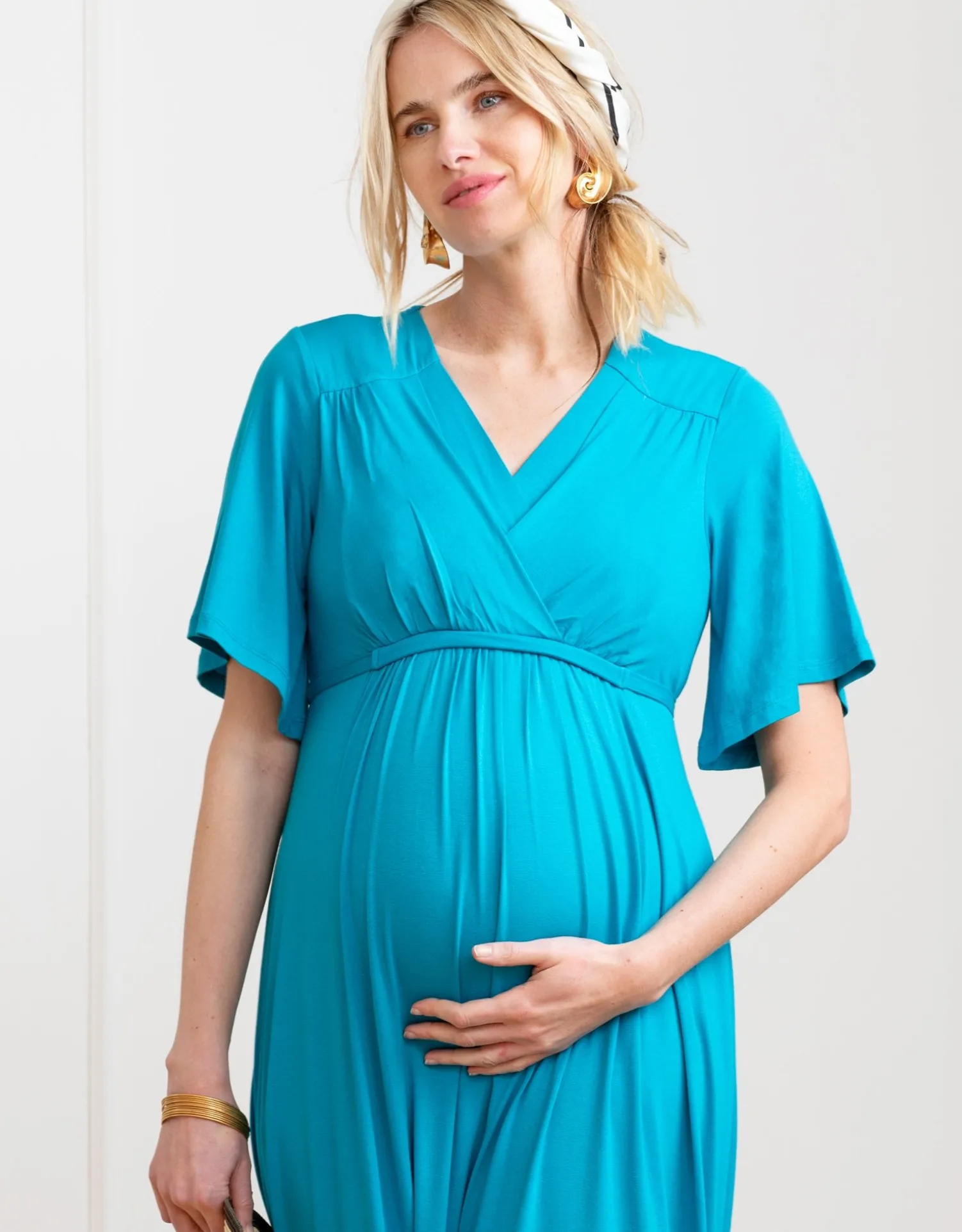 New Seraphine Sydney | Turquoise Blue Jersey Maternity to Nursing Maxi Dress