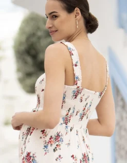 Best Seraphine Tula | White Floral Tiered Midi Maternity Dress