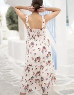 Best Seraphine Tula | White Floral Tiered Midi Maternity Dress