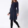 New Seraphine Tulia | Navy Blue Mock Sweater Maternity & Nursing Dress